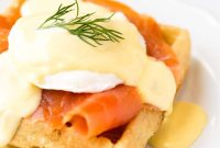 Smoked Salmon Eggs Benedict on Crispy Dill Waffles