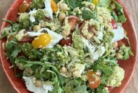 Pesto Orzo Caprese Salad with Cherry Tomatoes and Mozzarella