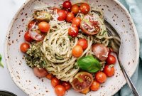 Pesto Spaghetti with Fresh Garden Tomatoes