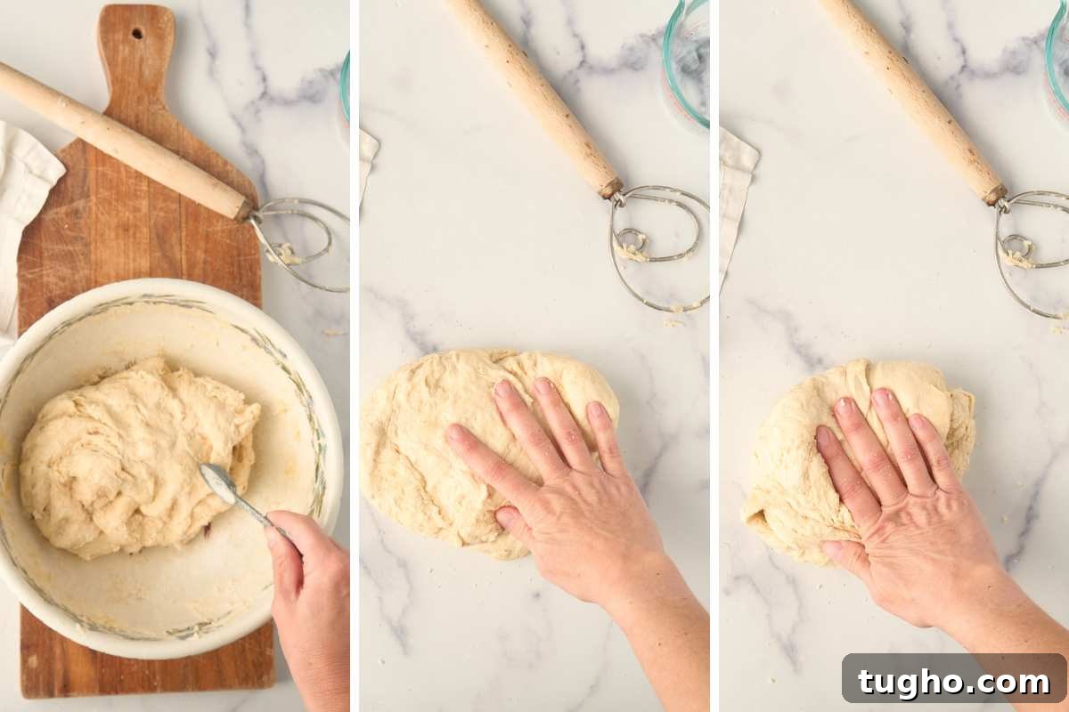 How to Make Crusty Italian Sourdough Rolls 5 Kneading dough and adding salt and yeast