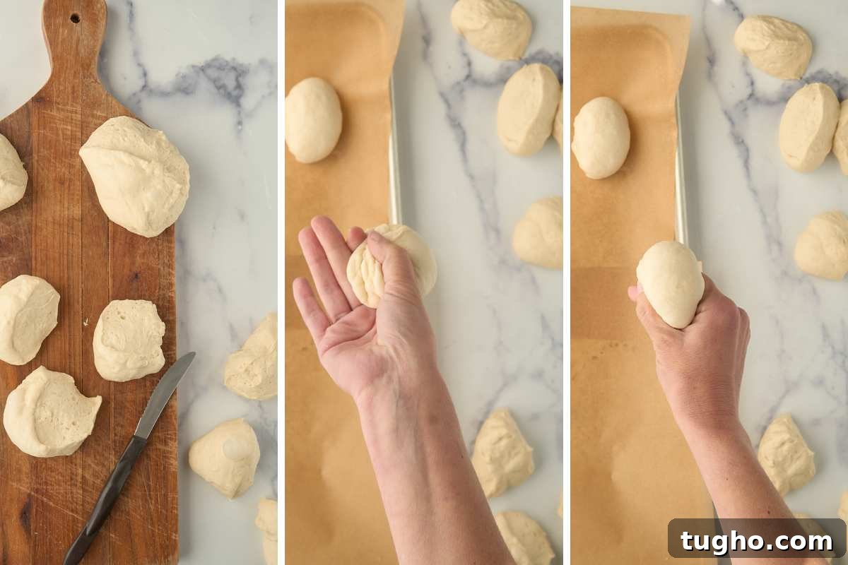 How to Make Crusty Italian Sourdough Rolls 7 Shaping dough into individual rolls