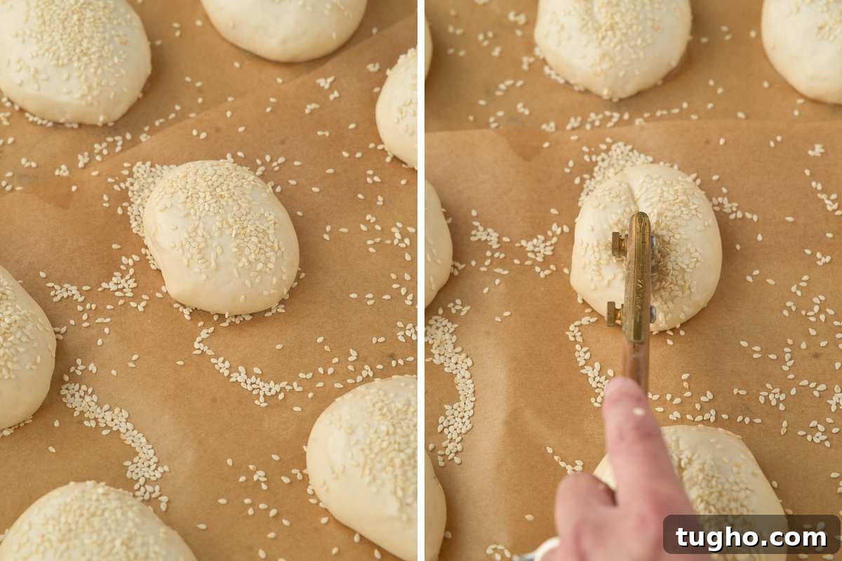 How to Make Crusty Italian Sourdough Rolls 9 Sesame seeds sprinkled and scoring rolls