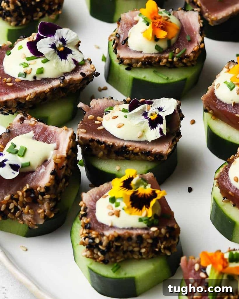 Seared Ahi Tuna Cucumber Bites with Spicy Wasabi Mayo 2 Seared Ahi Tuna Cucumber Bites with Wasabi Mayo