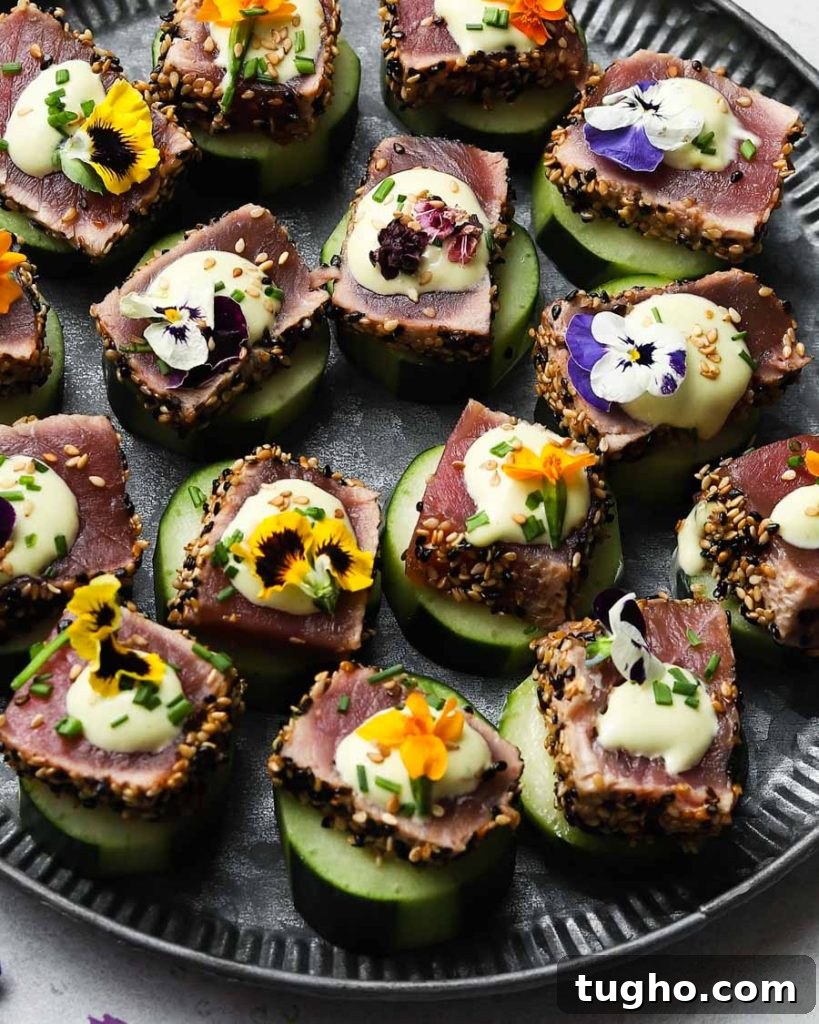Seared Ahi Tuna Cucumber Bites with Spicy Wasabi Mayo 4 Seared Ahi Tuna Cucumber Bites with Wasabi Mayo