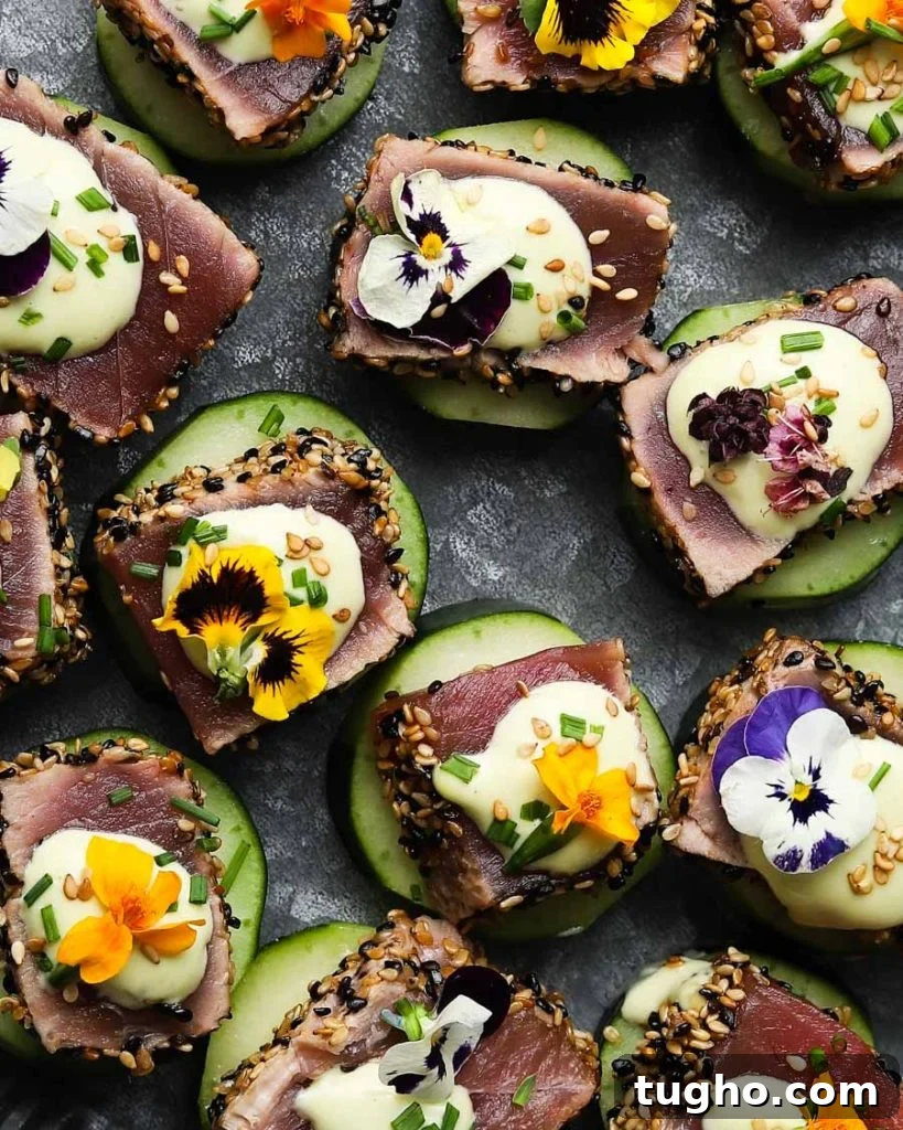 Seared Ahi Tuna Cucumber Bites with Spicy Wasabi Mayo 5 Seared Ahi Tuna Cucumber Bites with Wasabi Mayo