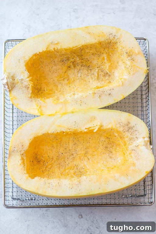 air fryer spaghetti squash cooking process