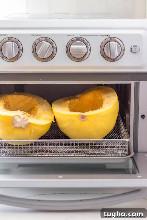 air fryer spaghetti squash cooking process