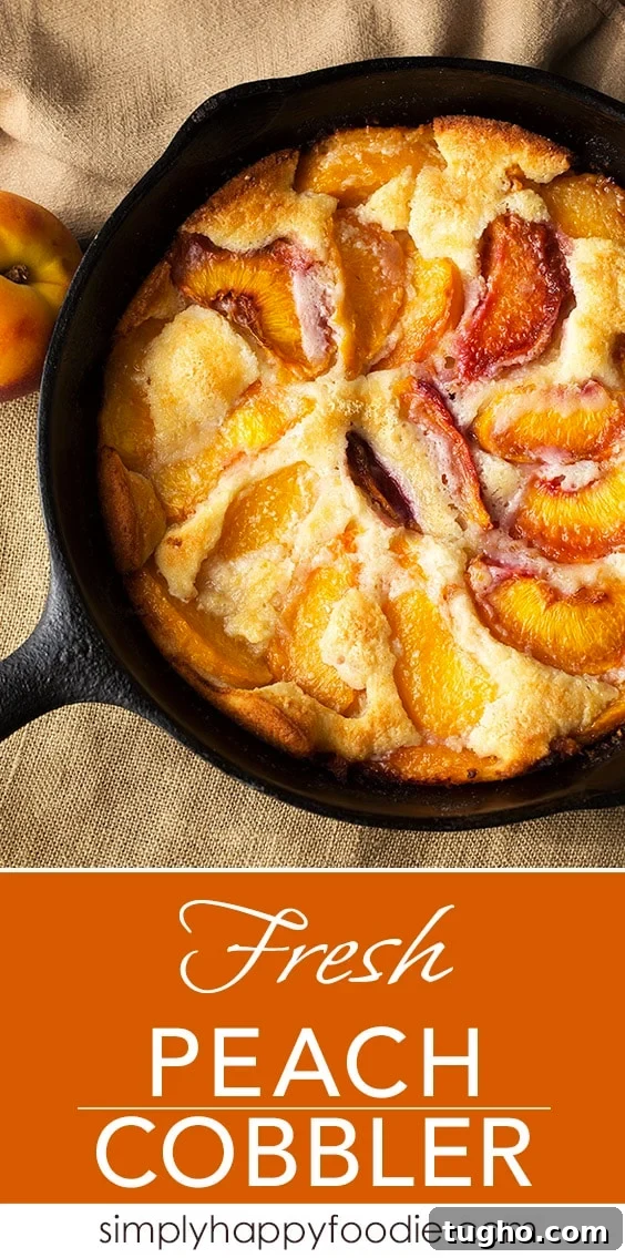 Fresh Peach Cobbler Recipe with Buttery Crust 6 A fresh peach cobbler with a scoop of vanilla ice cream is good any time of the year. simplyhappyfoodie.com