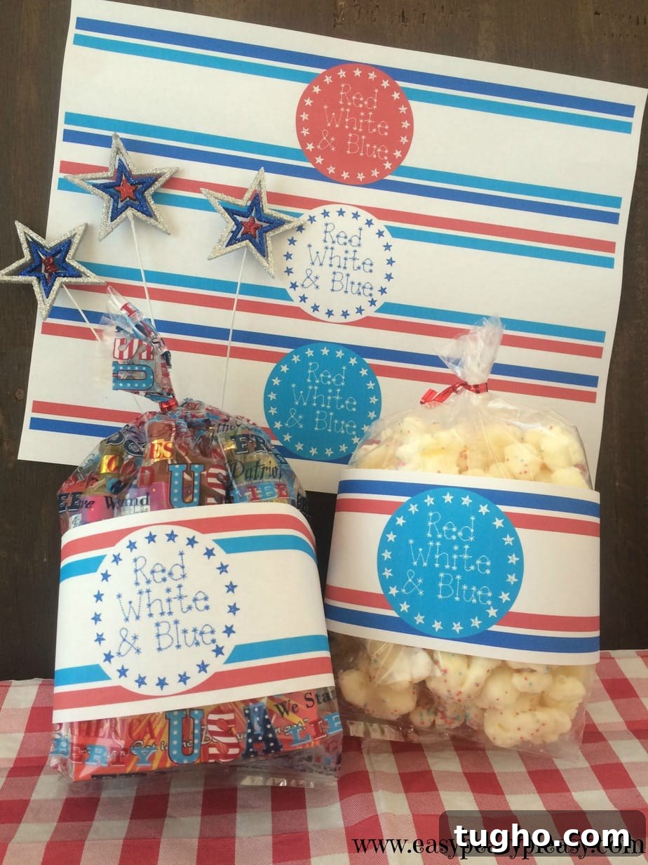 Free Printable Patriotic Labels for 4th of July and Memorial Day 2 These free patriotic printable labels for the 4th of July and Memorial Day won't use up too much ink and are perfect for gift bags