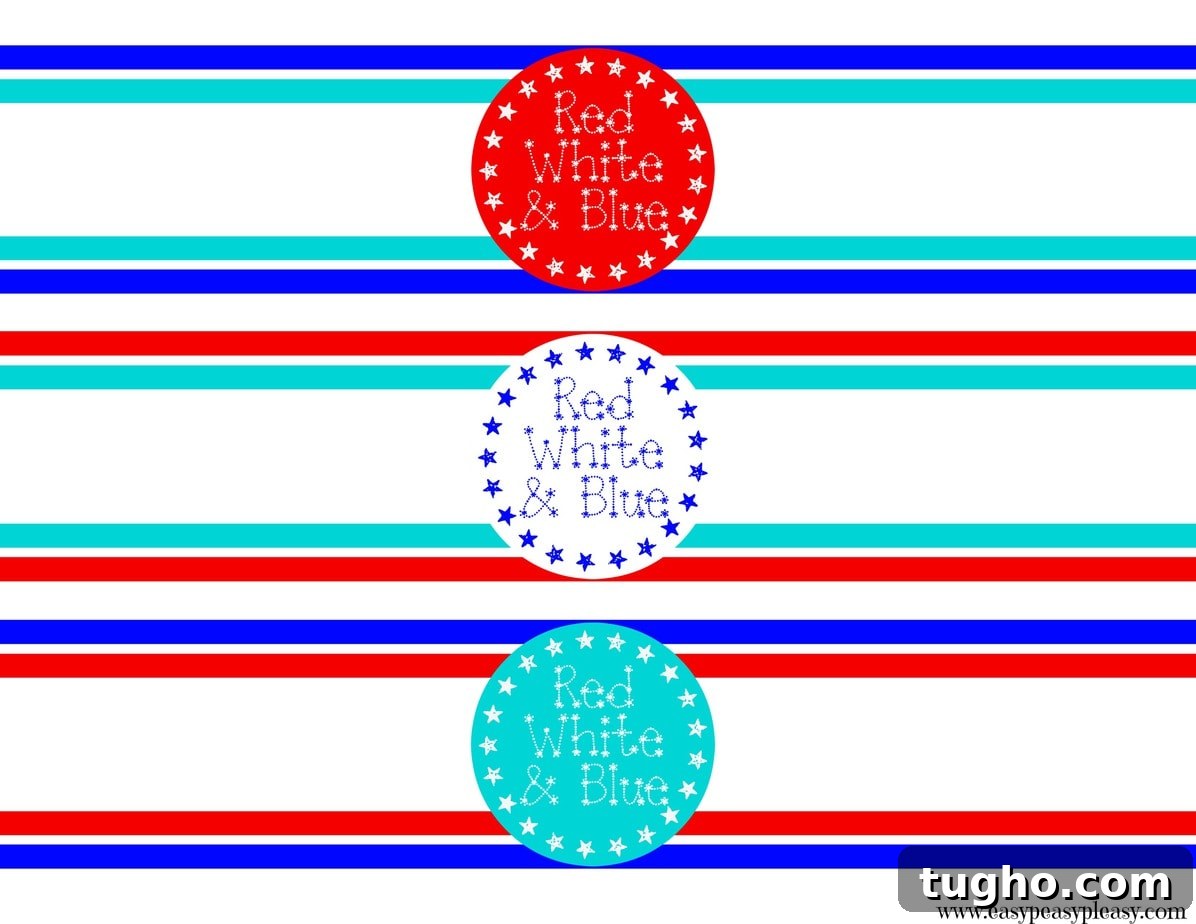 Free Printable Patriotic Labels for 4th of July and Memorial Day 4 Red White and Blue Patriotic Free Printable Label for Gift Bags and Gift Boxes. Great for the 4th of July and Memorial Day