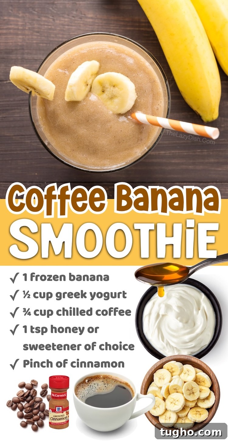Number 7 on the List of Healthy Breakfast Smoothie Ideas | This coffee banana smoothie is will certainly wake you up in the morning! It's loaded with cold brewed coffee, frozen banana, and yogurt for a protein boost. It's extra creamy and cold, just perfect for a quick and easy summer breakfast when you're running out the door. 