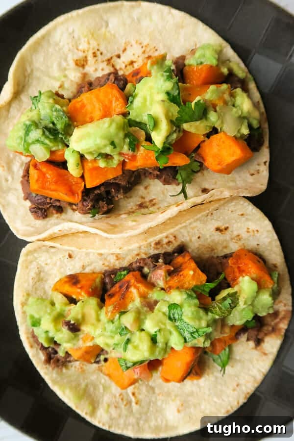 Gluten-Free Vegan Sweet Potato and Black Bean Tacos 6 overhead shot of the vegan sweet potato & black bean taco