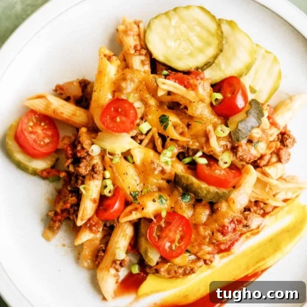 Freezer Meals for Large and Small Families 9 A serving of Easy Cheeseburger Casserole on a plate