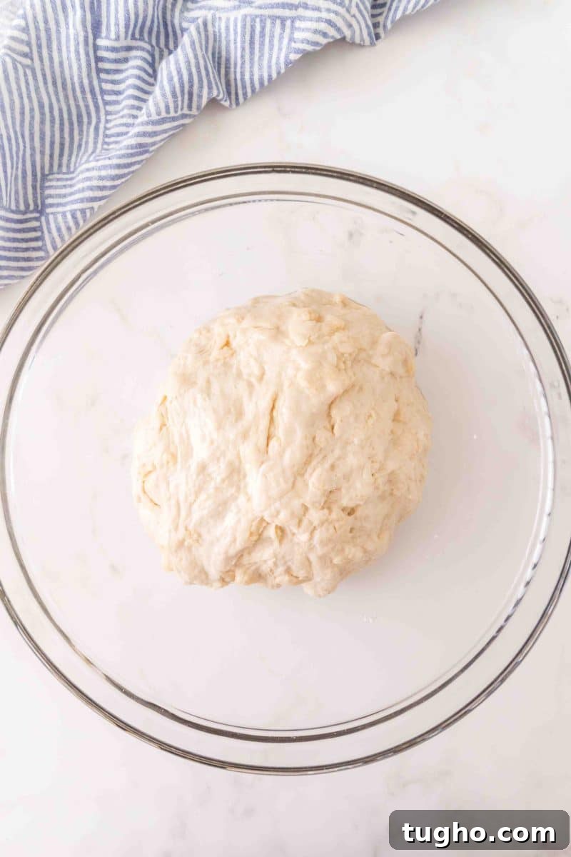 French Baguette Recipe: Make Two Loaves at Home 7 Ball of French bread dough after kneading in a mixing bowl – Hostess At Heart