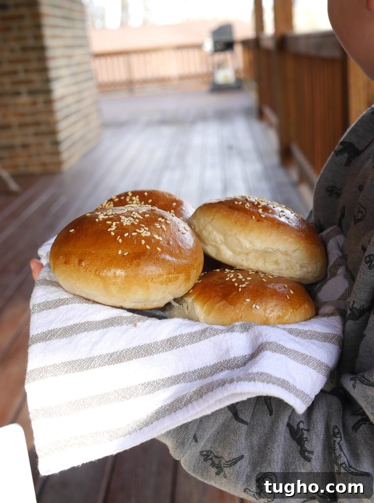 Freshly baked hamburger buns