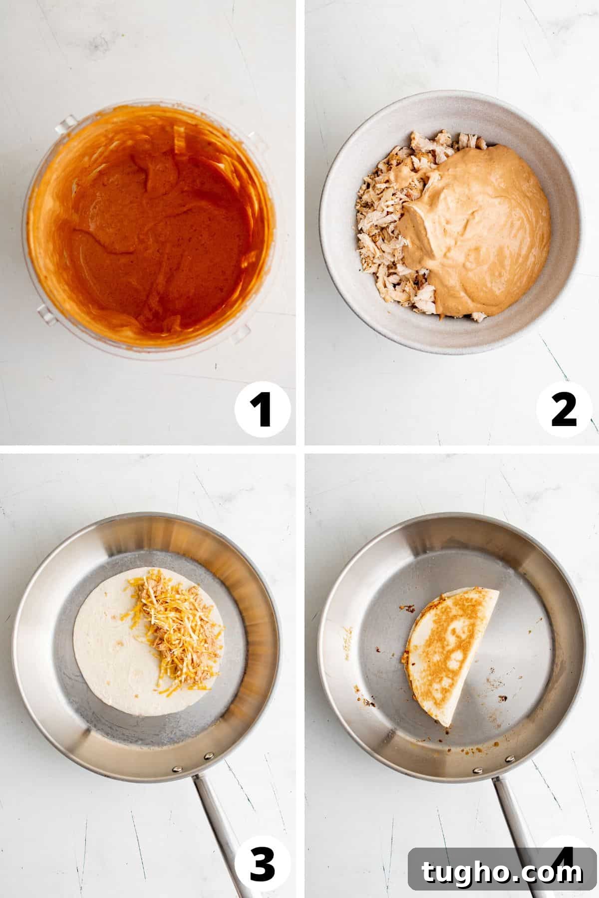 Smoky Chipotle Chicken Quesadilla Recipe 4 Collage of steps showing how to make spicy chicken quesadillas