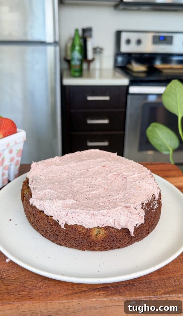 Gluten Free Paleo Strawberry Lemon Cake Recipe 4 cake process with strawberry cream