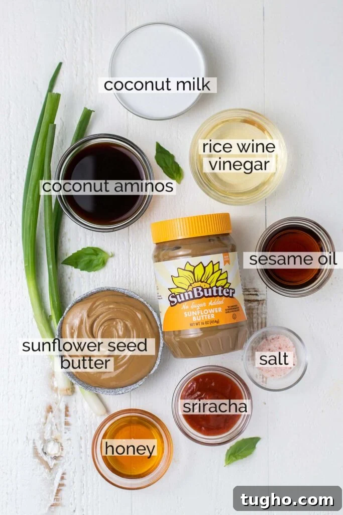 The ingredients needed to prepare a thai style salad dressing.