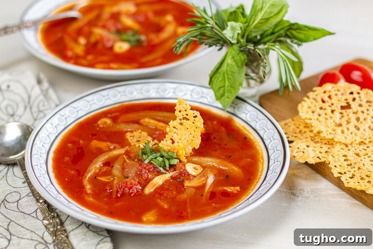 Tomato and Fennel Soup with Parmesan Crisps 4 Garnish this delicious tomato and fennel soup with parmesan crisps (frico)