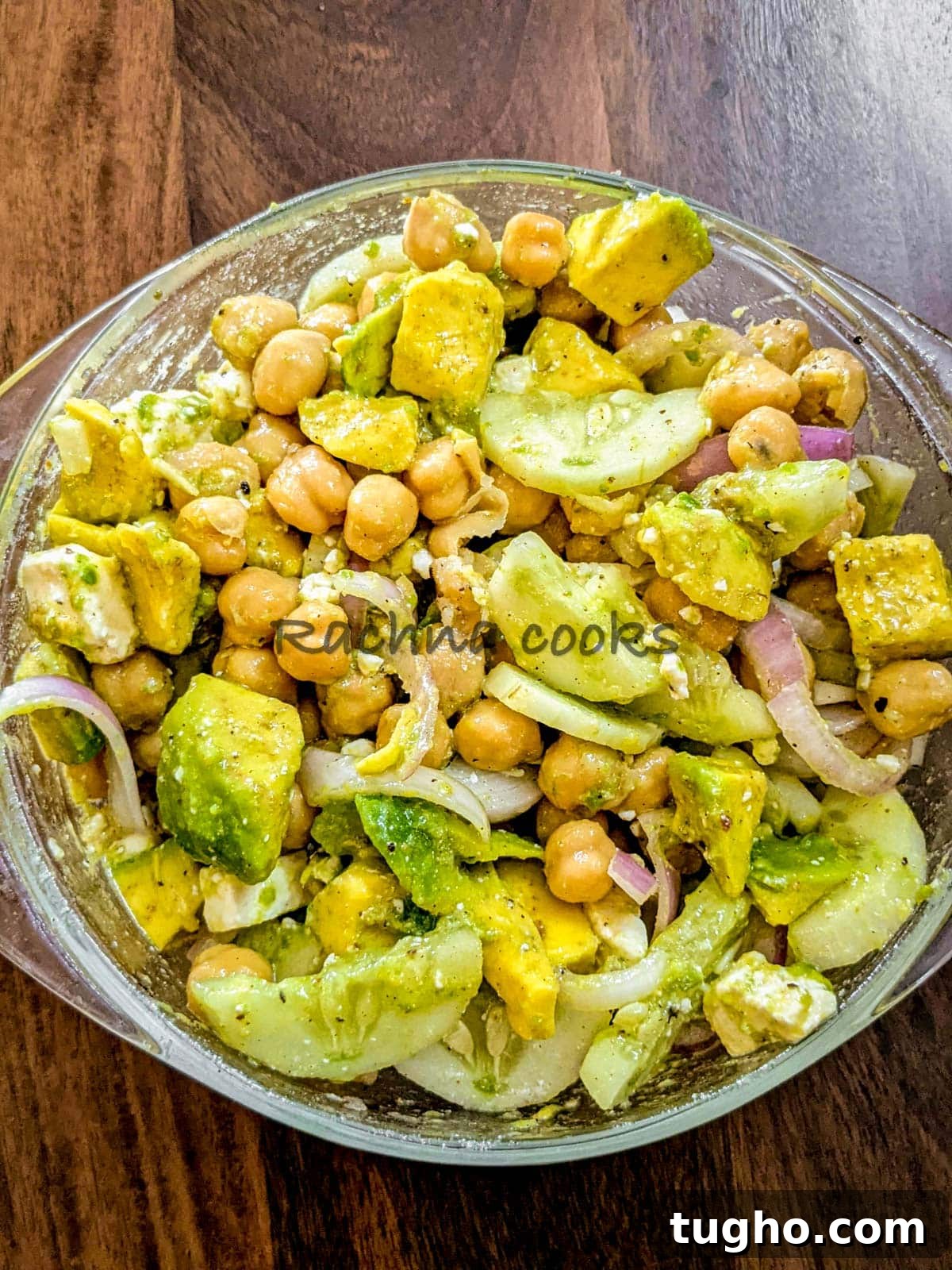 Zesty Chickpea and Cucumber Salad with Lemon Dressing 7 Delicious avocado chickpea cucumber salad in a bowl.