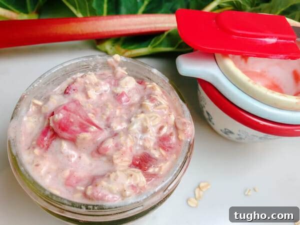 Make-Ahead Rhubarb Overnight Oats 5 filled jar all mixed