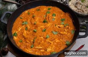 Leftover Turkey Curry with Coconut and Warm Spices 11 Leftover Turkey Curry in a cast iron pan with fresh coriander sprinkled over the top