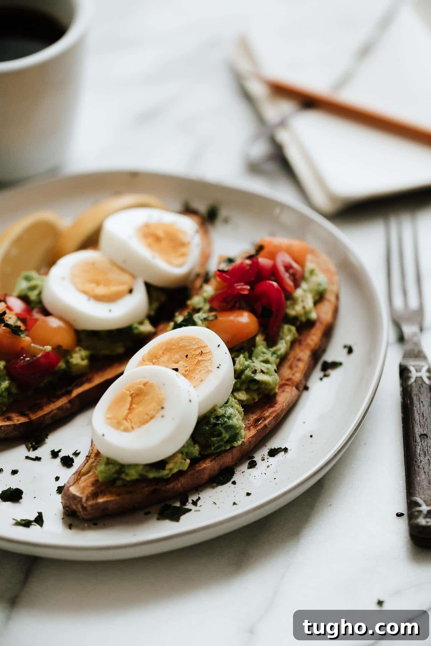 Sweet Potato Toast is a healthy, gluten-free breakfast that's simple and easy! Learn how to make in the toaster, air fryer or oven! #glutenfreebreakfast #whole30breakfast #healthybreakfast #sweetpotatotoast
