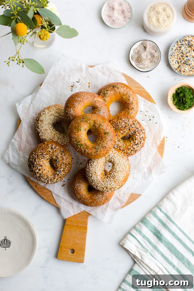 a stack of fresh bagels shot from overhead