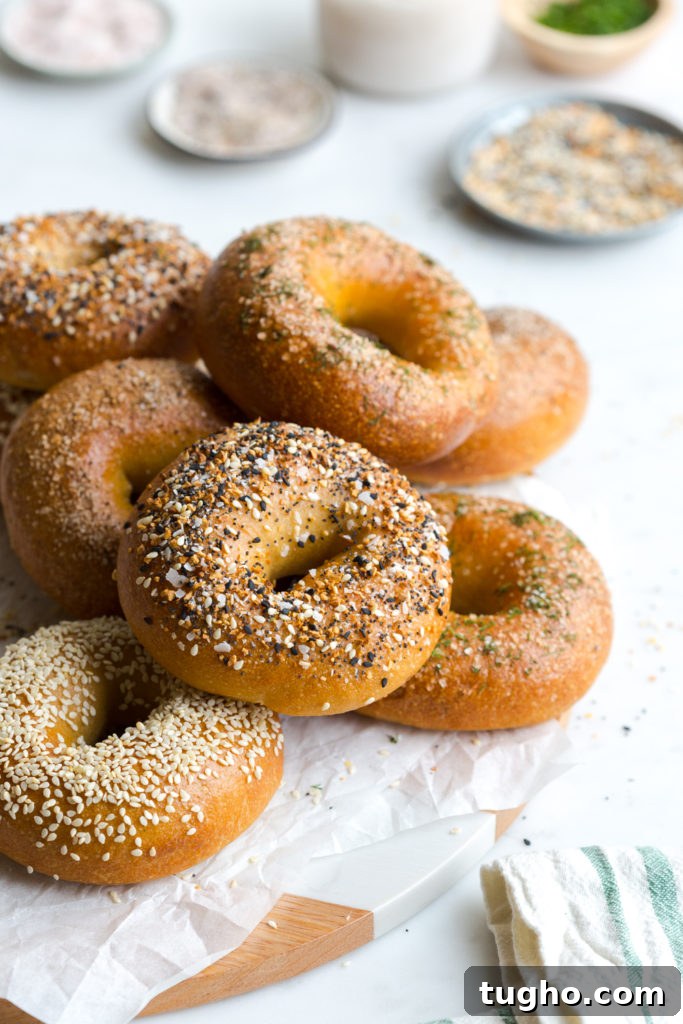 A pile of bagels by Baking The Goods.