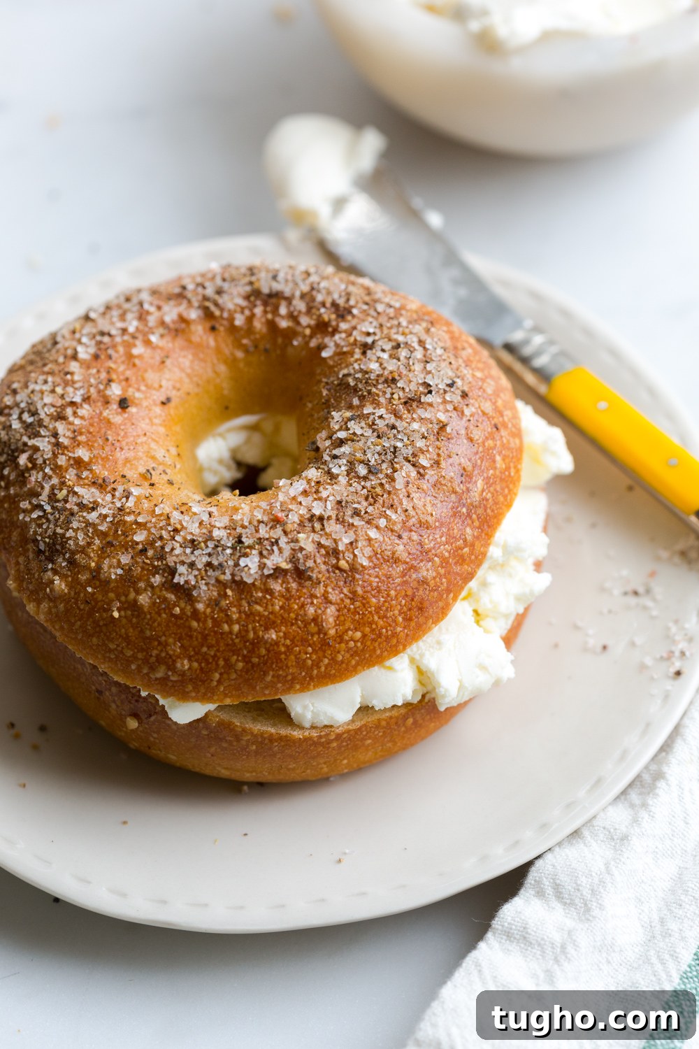 bagel close up with schmear