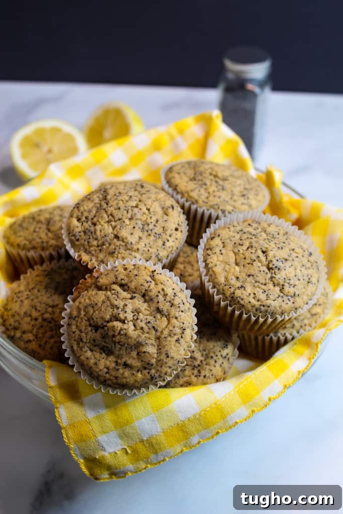 gluten free lemon poppy seed muffins in a basket