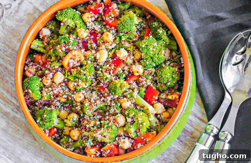12 Must-Try Gluten-Free Grain Salad Recipes 11 broccoli chickpea quinoa salad in a bowl