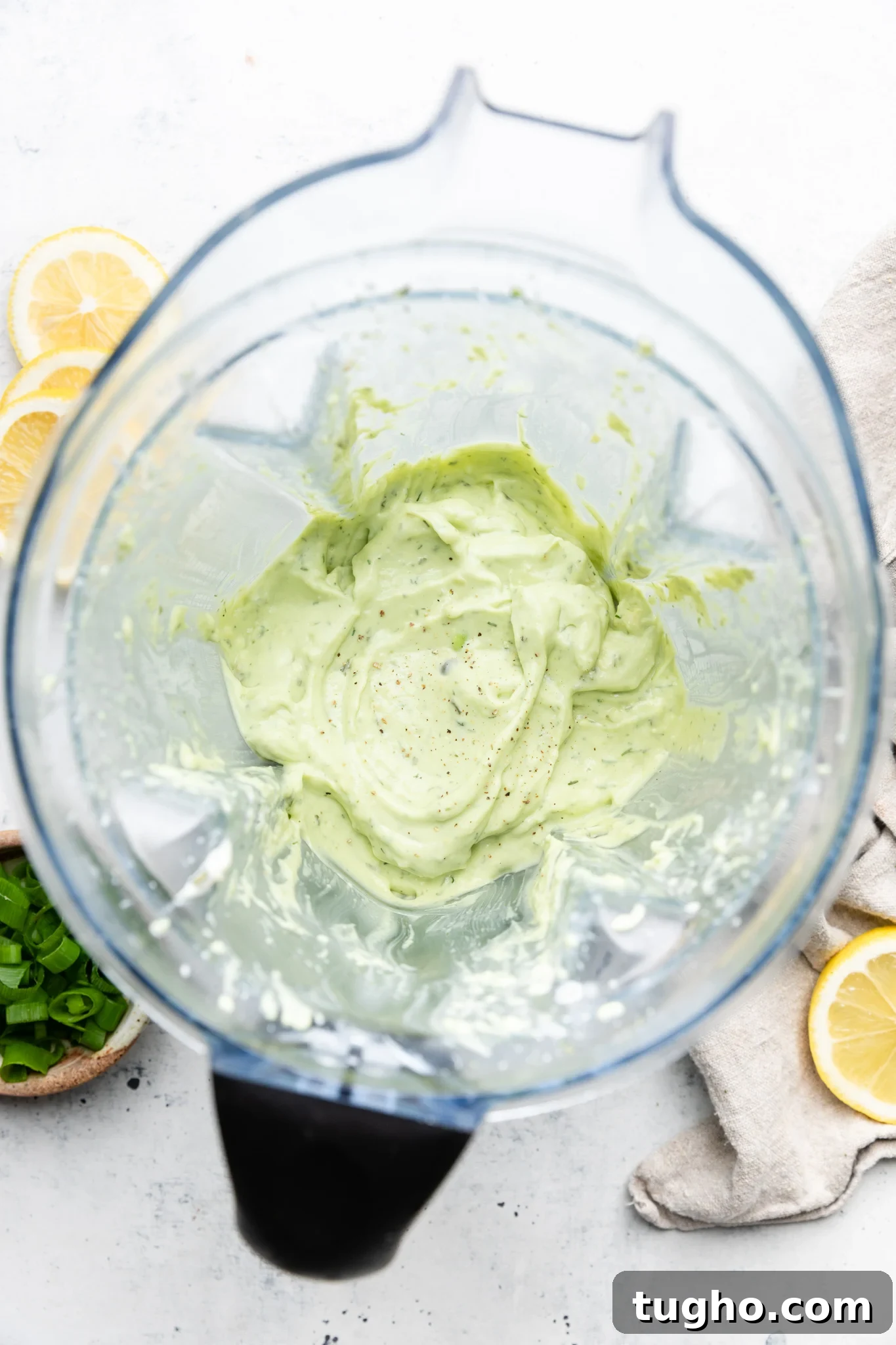 Blended avocado ranch aioli in a blender