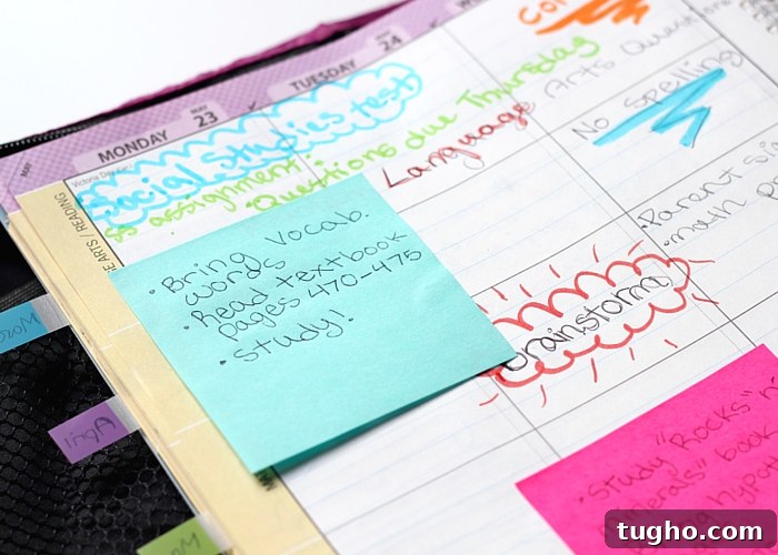 Back-to-School Checklist: Smart Tips for Students and Parents 7 Back to School Organization - Post-It Notes in binder