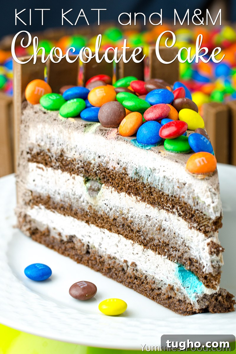 Kit Kat and M&M Chocolate Cake with Peanut Butter Frosting 2 KIT KAT and M&M Chocolate Cake With Peanut Butter Frosting