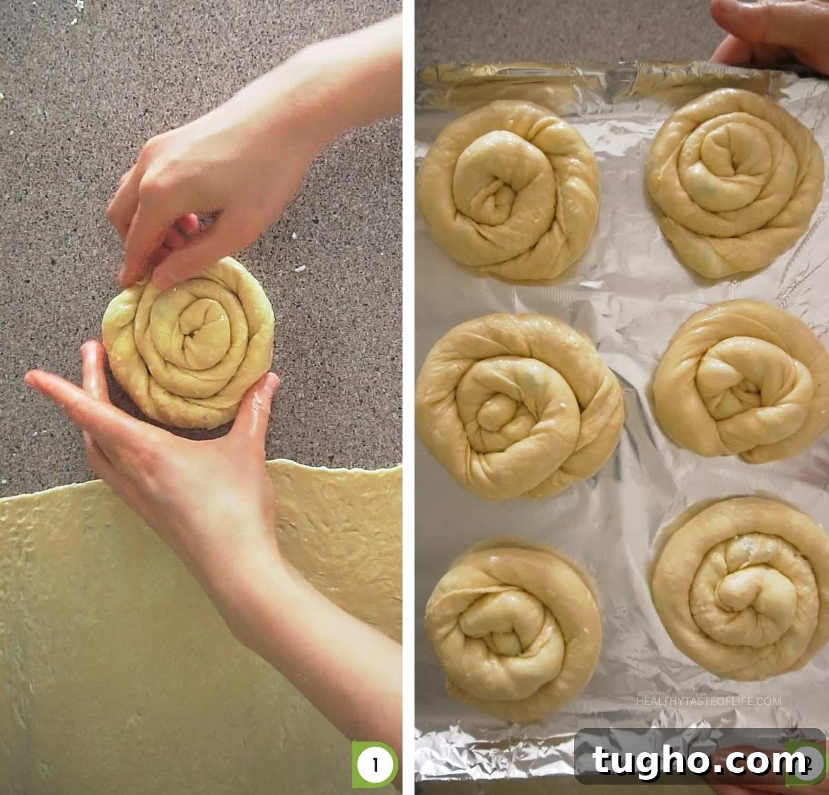Savory Cheese Puff Pastry Pinwheels Recipe 6 Rolling the savory puff pastry cheese logs into spirals.