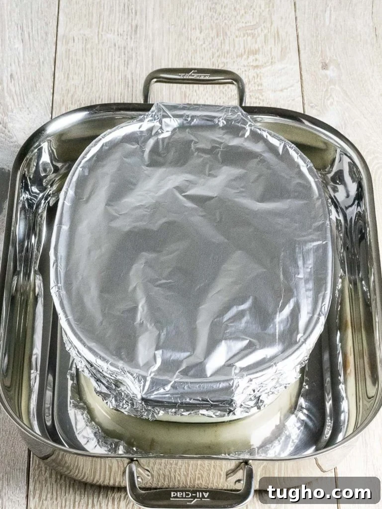Bread pudding in a water bath.