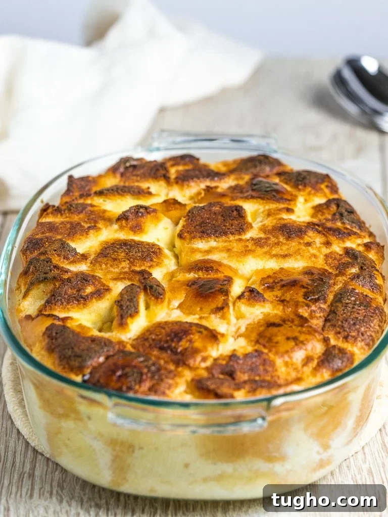 custard bread pudding in a baking dish
