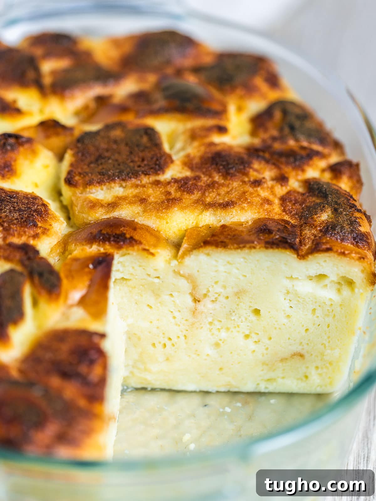Custard bread pudding with custardy, soft interior.