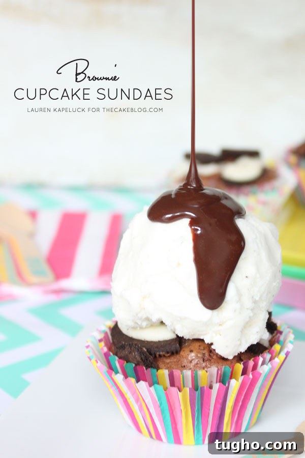 Decadent Brownie Cupcake Sundaes Recipe 2 Brownie Cupcake Sundaes | by Lauren Kapeluck for TheCakeBlog.com