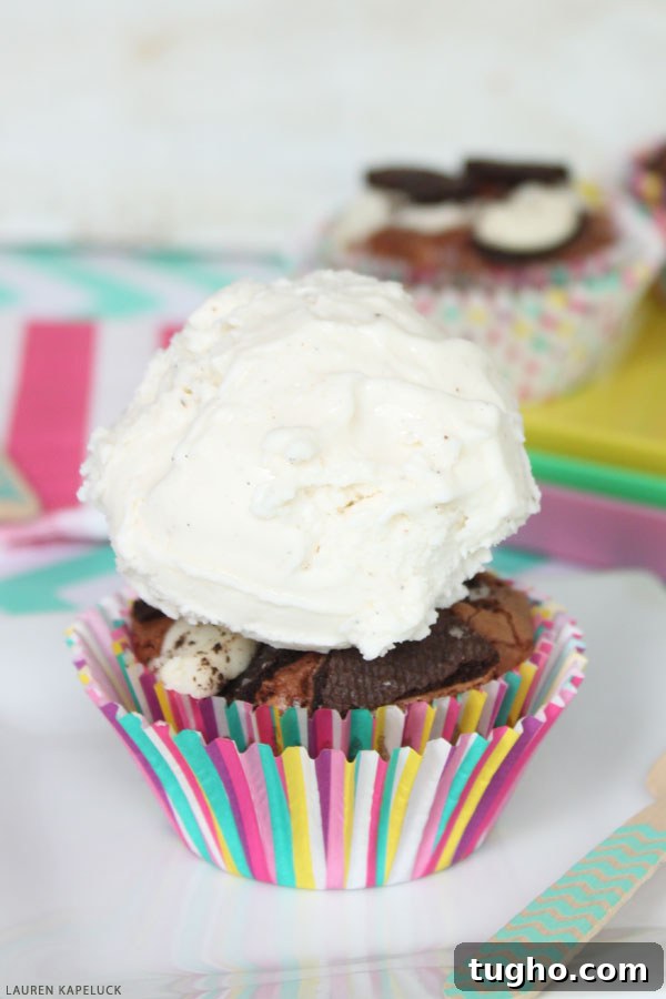 Decadent Brownie Cupcake Sundaes Recipe 3 Brownie Cupcake Sundaes | by Lauren Kapeluck for TheCakeBlog.com