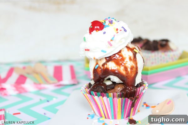 Decadent Brownie Cupcake Sundaes Recipe 5 Brownie Cupcake Sundaes | by Lauren Kapeluck for TheCakeBlog.com