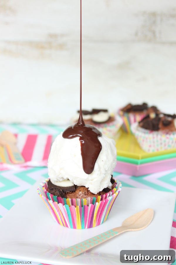 Decadent Brownie Cupcake Sundaes Recipe 6 Brownie Cupcake Sundaes | by Lauren Kapeluck for TheCakeBlog.com