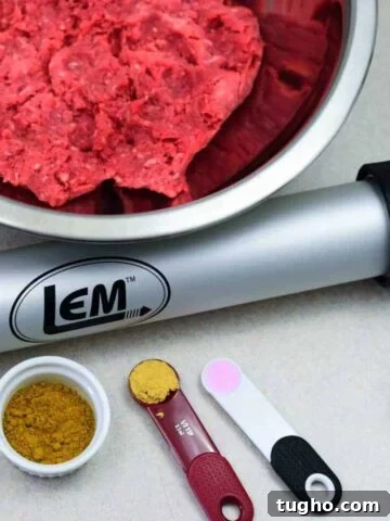 Ground beef jerky with jerky cannon and spices