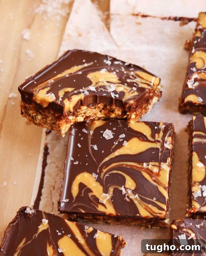 no bake chocolate tahini date oat bars with bite