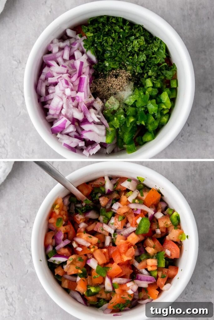 How to Make Garden Fresh Salsa at Home 4 salsa prep in a bowl on marble counter