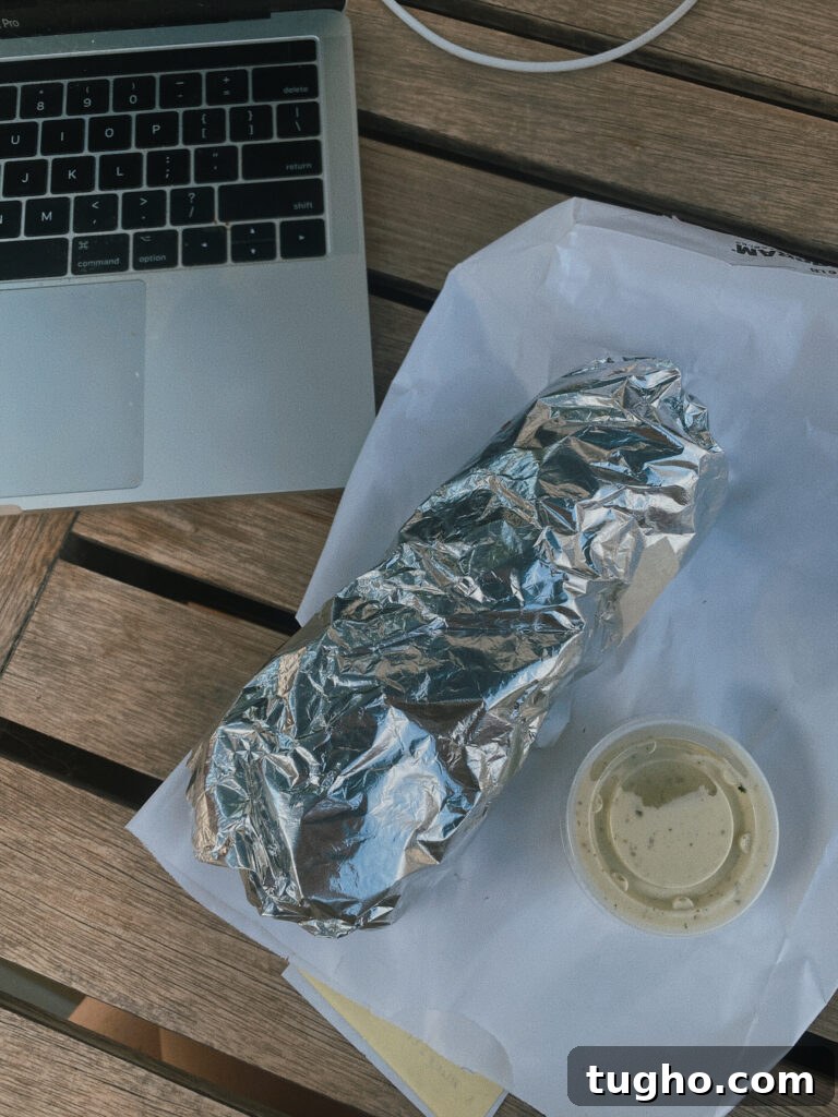 Skier's Breakfast Burrito at Beaumont Bakery 2 breakfast burrito in tinfoil