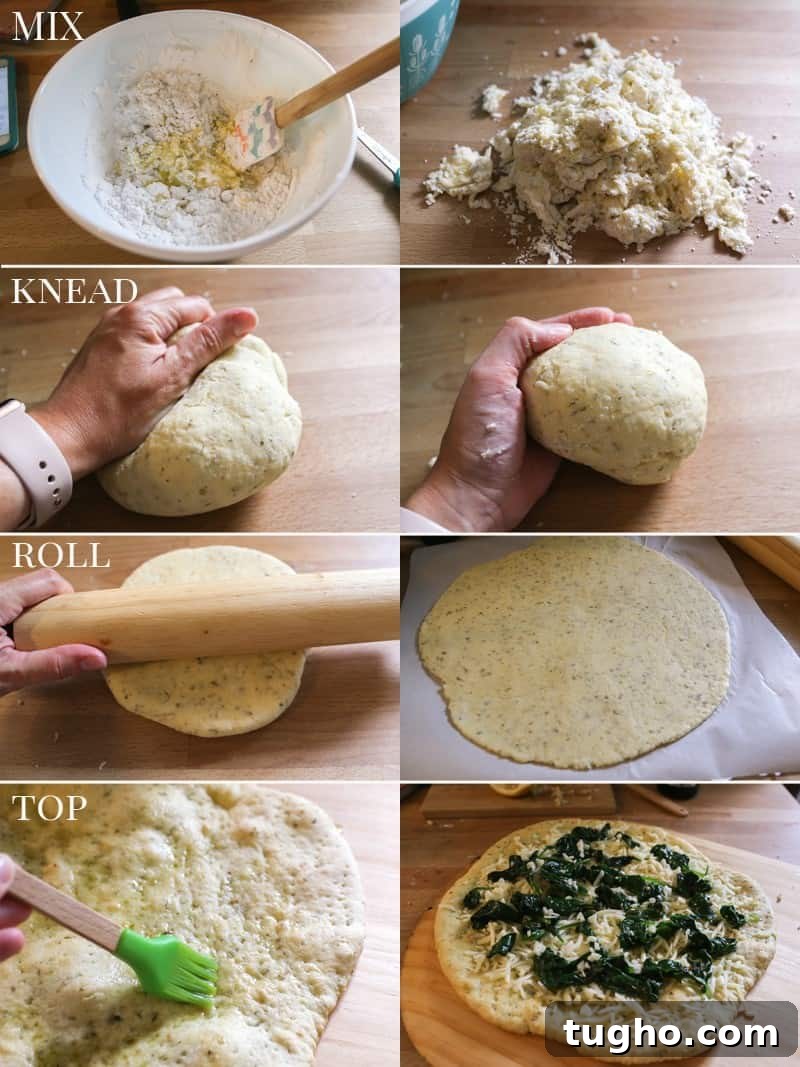 Spinach Garlic White Pizza 5 Steps to roll out chebe bread pizza dough