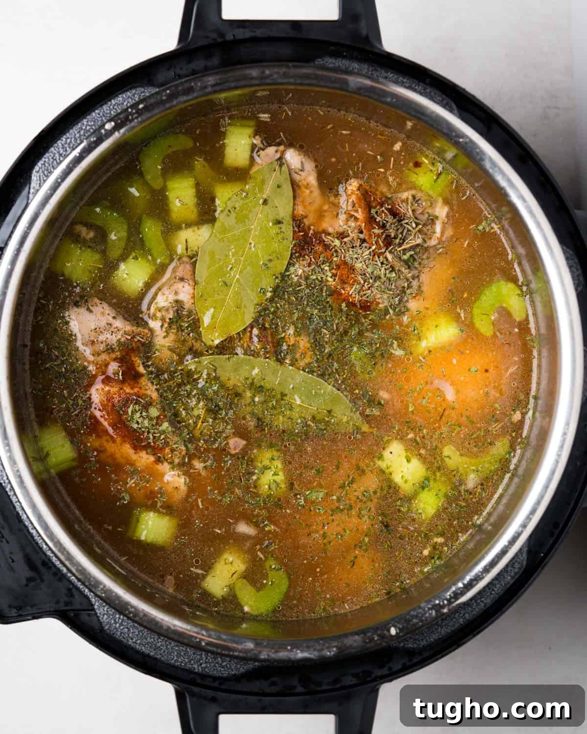 Instant Pot Chicken Stew with Tender Vegetables 7 ingredients for chicken stew before cooking.