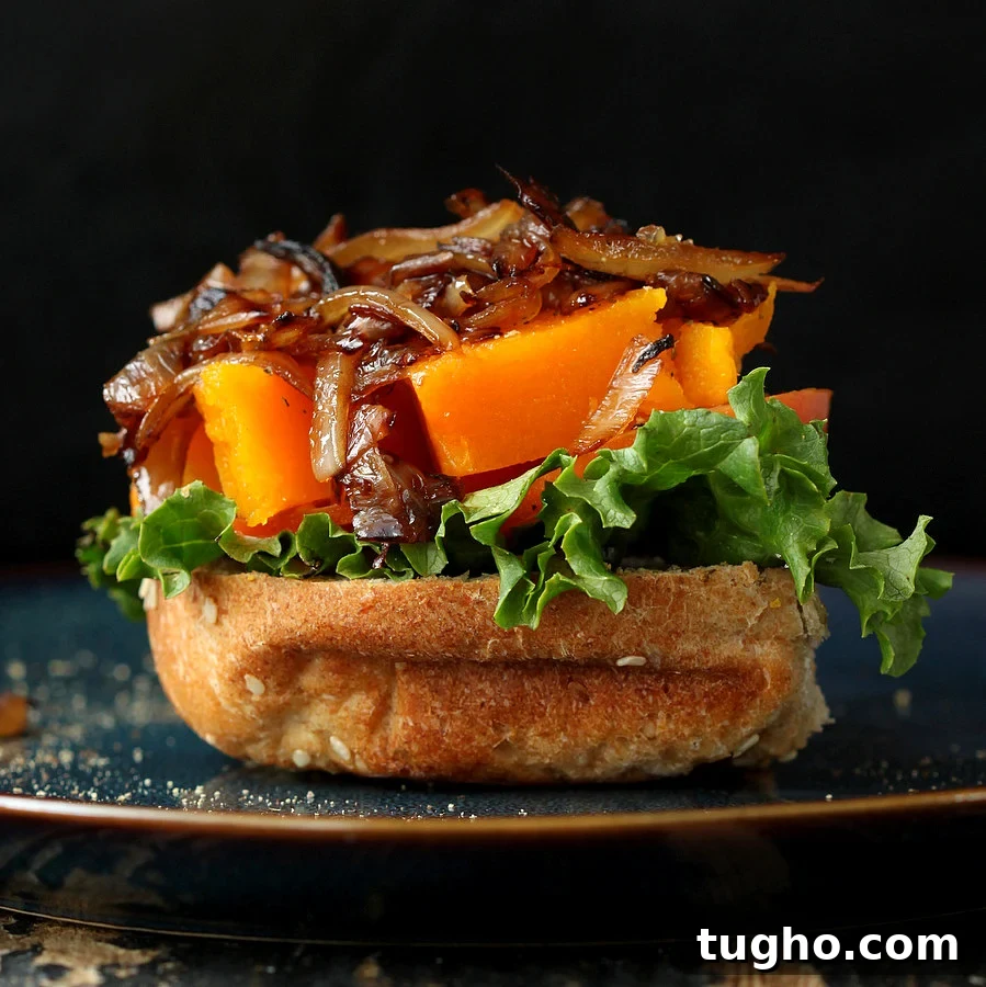 Roasted Butternut Squash Slider with Balsamic Caramelized onions, Sriracha Mayo